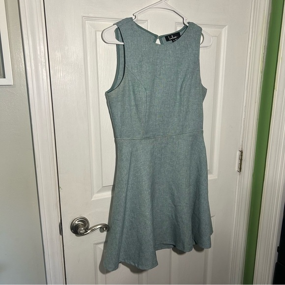 Lulu's Winsome Backless Skater Mini Dress Mint Blue Pockets Fit & Flare Medium - Picture 3 of 15